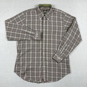 J McLaughlin Shirt‎ Mens Large Brown Beige Plaid Preppy Workwear Casual Office